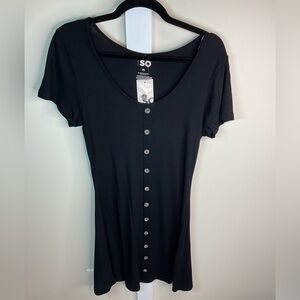 SO Women's Black Short Sleeve Button-Up Tee
